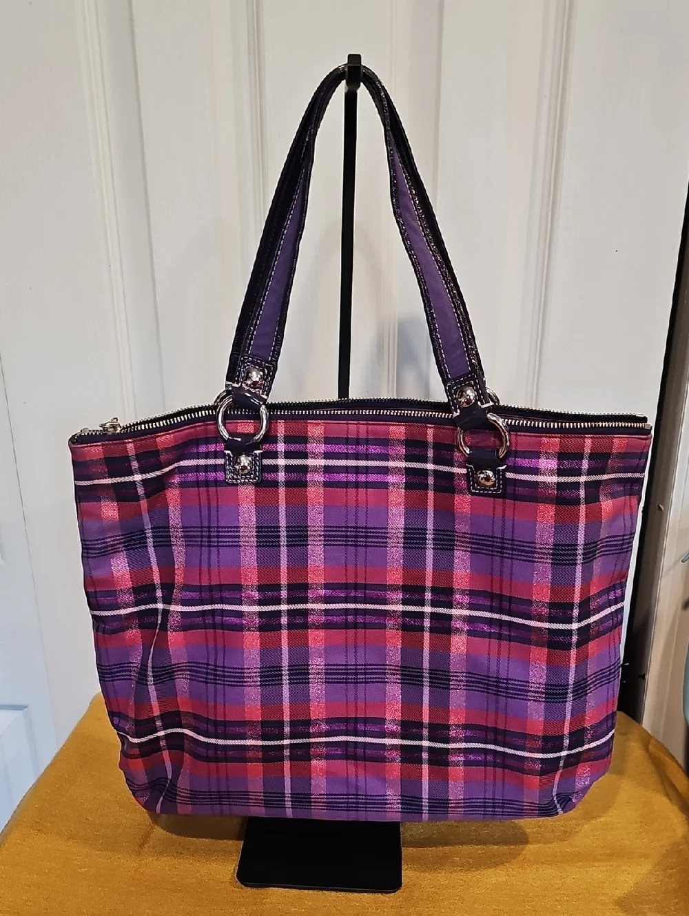 Coach Poppy Tartan Glam Large Tote EUC
